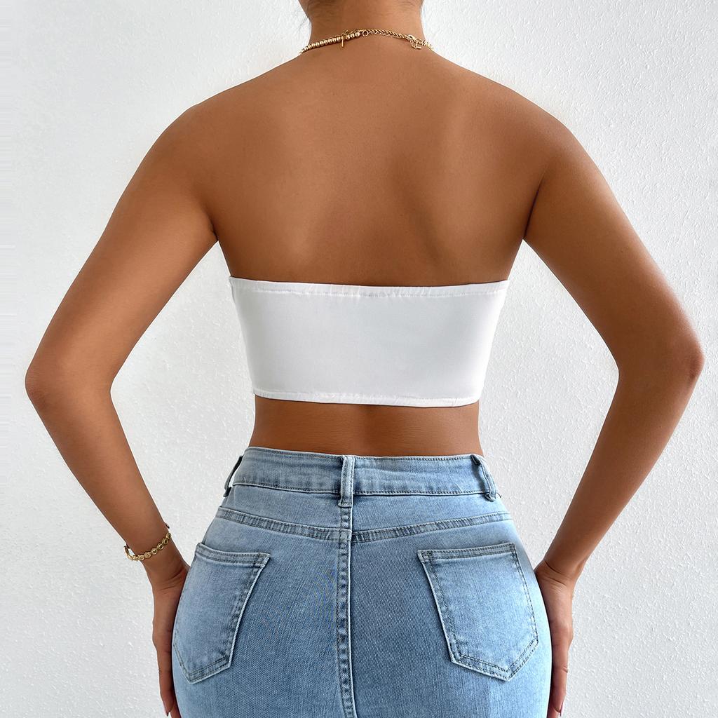 European and American Women's Clothing Sexy Backless Retro Tube Top Short Strapless Sleeveless Outer Bottom Vest