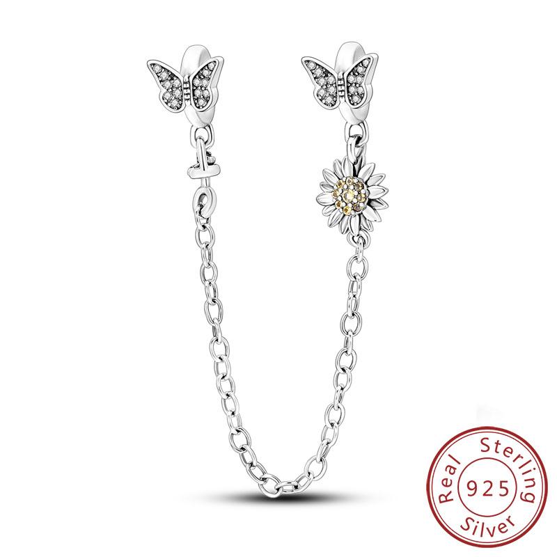 Safety Chain Charms Fit Original Copper Charms Beads Moon Star Butterfly Heart Safety Chain For Women Jewelry Gift