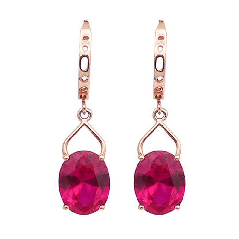 Purple Gold Inlaid Redstone Egg Surface Earrings Color Gold Simple Temperament Rose Gold Plated Earrings