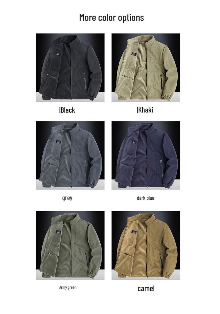 Autumn 2025 Men's Double-Sided Nylon Stand Collar Jacket - Loose Fit with Plush Lining for Middle-aged and Elderly