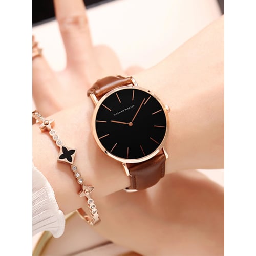 Hannah Martin Women's Watch, Stylish, Classic, Simple, Business Watch, Japanese Quartz Movement, Genuine Leather Band, Black