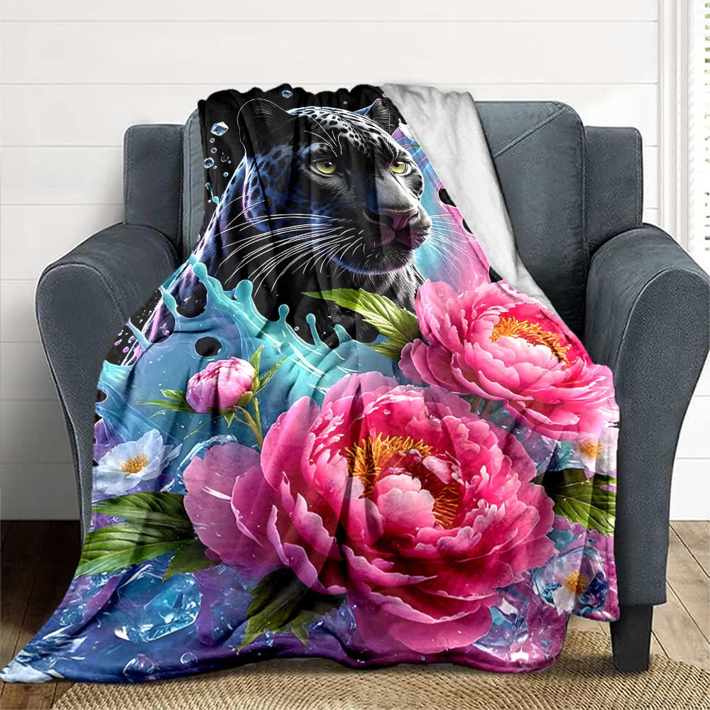 

1pc Leopard Floral Print Blanket Lightweight Blanket Throw Blanket For Sofa, Bed, Travel, Camping, Livingroom, Office, Couch, Chair yy251010089 100x150cm