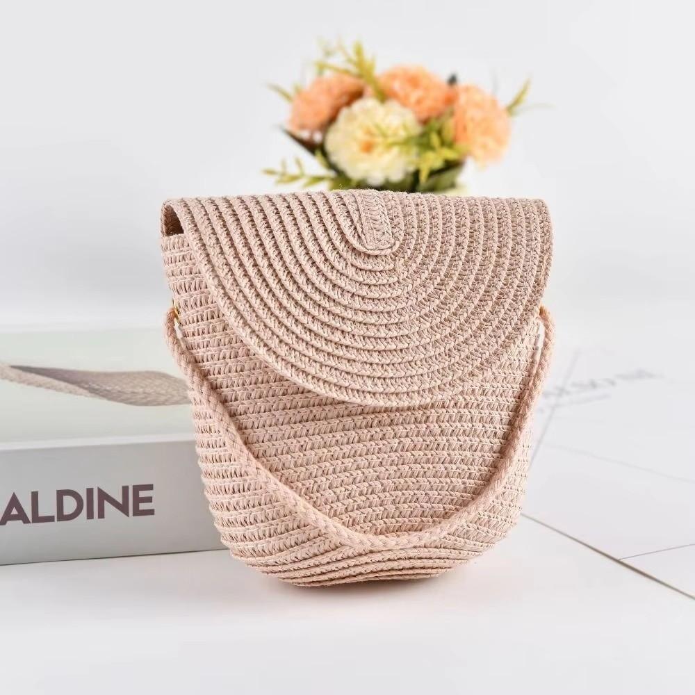 Pure Color Children Straw Bag Handmade Rattan Bag New Handwoven Beach Bag  Women