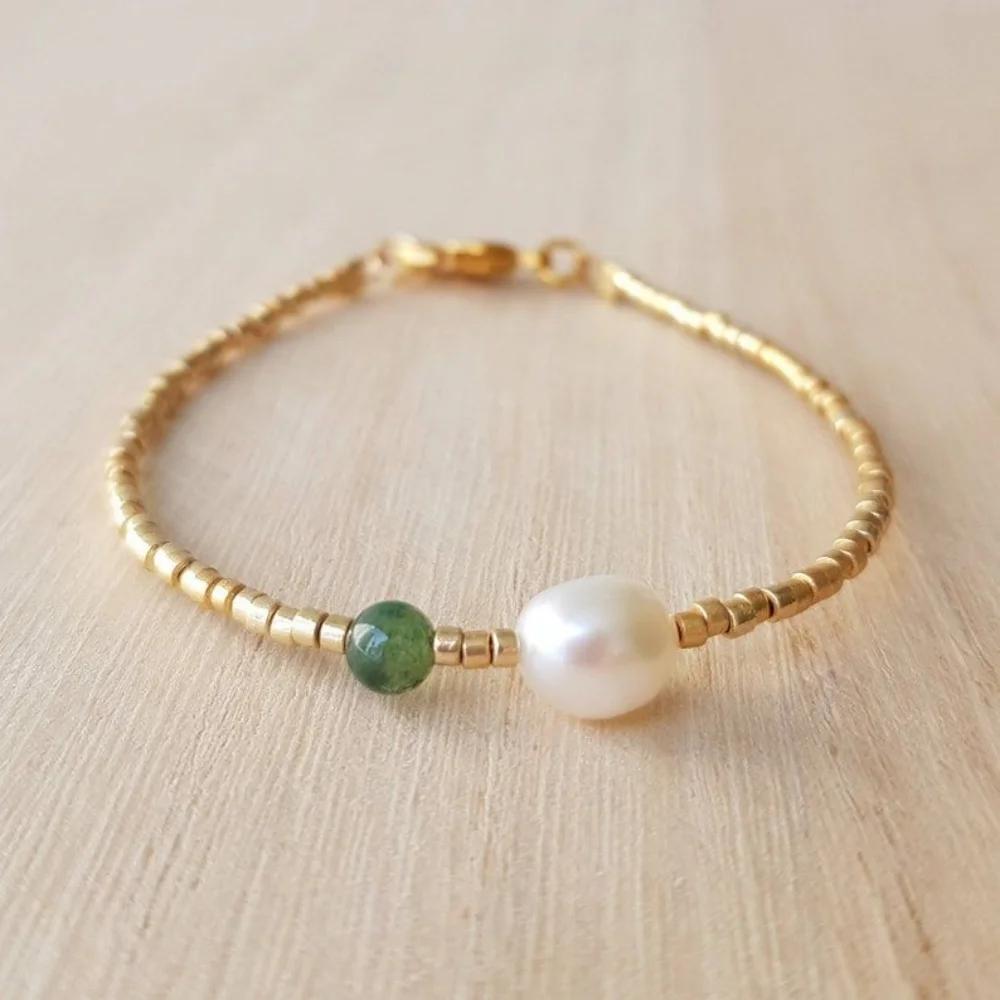 

Vlen Green Natural Stone Bracelets Miyuki Delica Beads Bracelet Freshwater Pearl Gold Color Jewelry Elegant Gift for Women