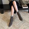 French retro short boots women's autumn new soft leather belt buckle inner slope heel thin Martin boots
