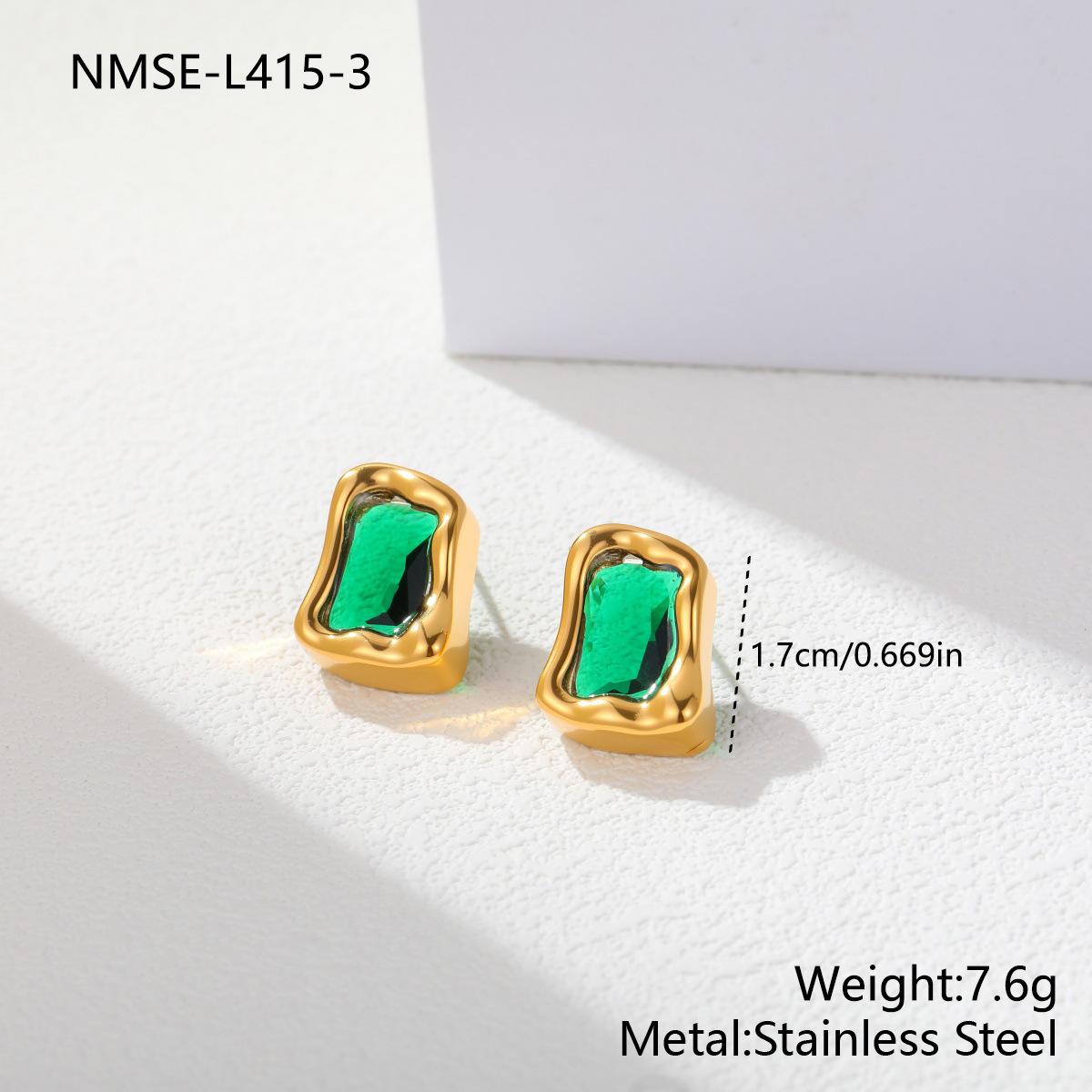 GEMCHIC Women s Stainless Steel Emerald Zircon Stud Earrings Fashion Geometric Design Jewelry