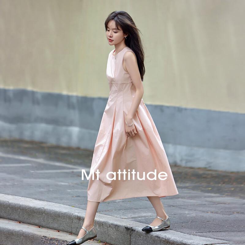 Elegant Sleeveless Waist-Cinching Mid-Length Dress S