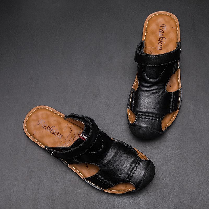Viral Trends Leather Bag Head Non-slip Soft Sole Two Wear Beach Men's Shoes