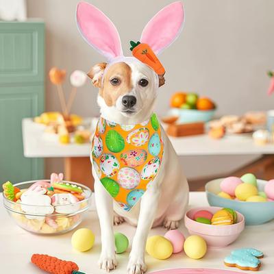 Ensemble de Costume de Chien de Pâques 4 Pièces Bandeau Oreilles de Lapin Mignon Bandana Jouets à Mâcher Carotte Tenues de Pâques pour Animaux de Compagnie Chiens Petits Moyens Grands Chats Cosplay de Fête