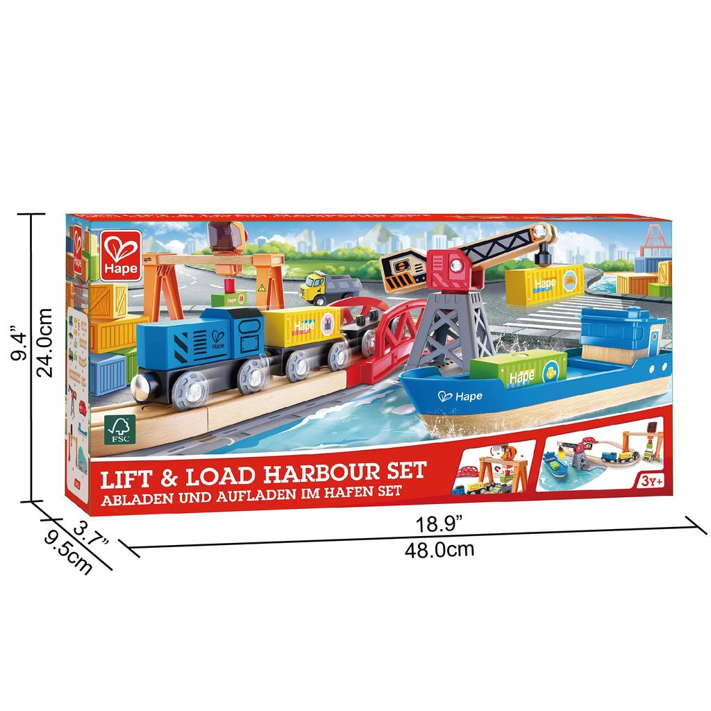 Hape Harbor Work Rail X X 69 Ages 3 and Wooden Pretend Play E3791 Set, 68.4 17.9 Cm, Up, Toy,