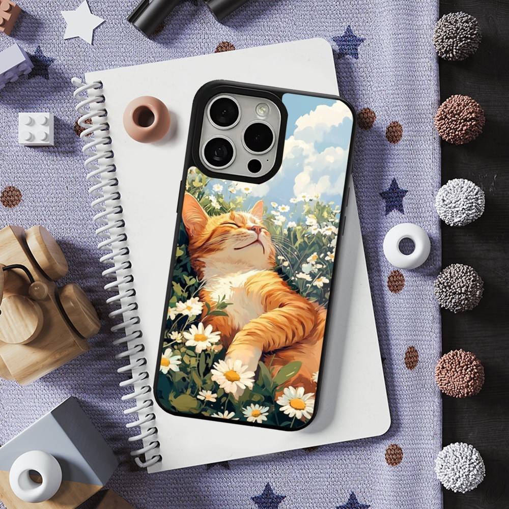 Cute Art Cat Cartoon Phone For iPhone 17,14,11,15,16,13,12,Pro,Max,For Magsafe,Plus,Mini, Magnetic Wireless Charging Case