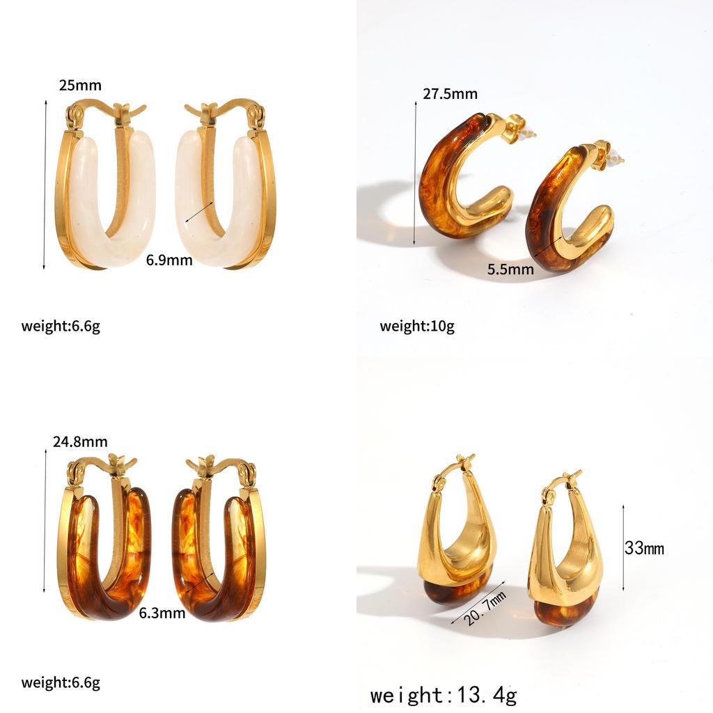 Modern Geometric Resin Stainless Steel Earring For Women With Gold Plating And Elegant Style