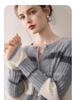 Women's 100% Pure Cashmere Color Block Stripe Cardigan - Round Neck, Single-Breasted, Soft & Fashionable Knit Top