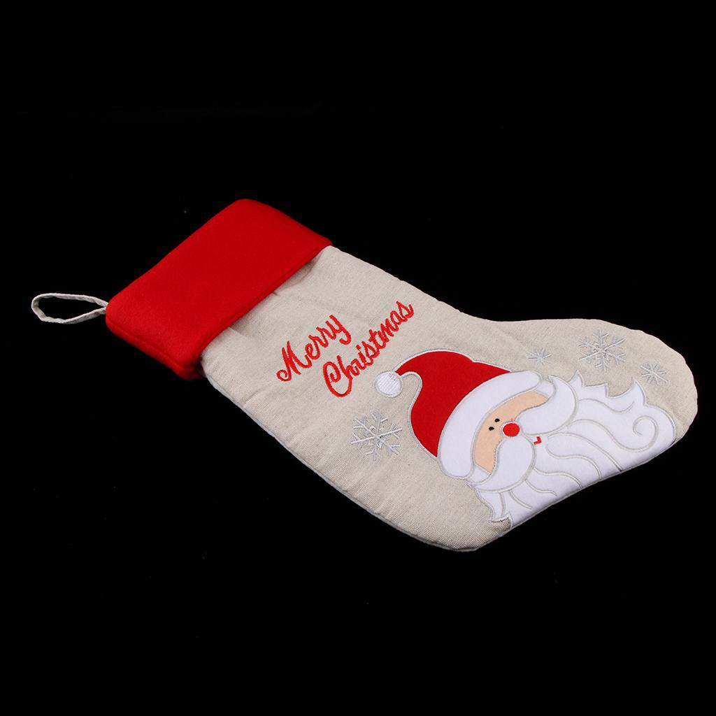 

Christmas Fabric Embroidered Hanging Stockings Candy Bag Xmas Tree Decor Santa