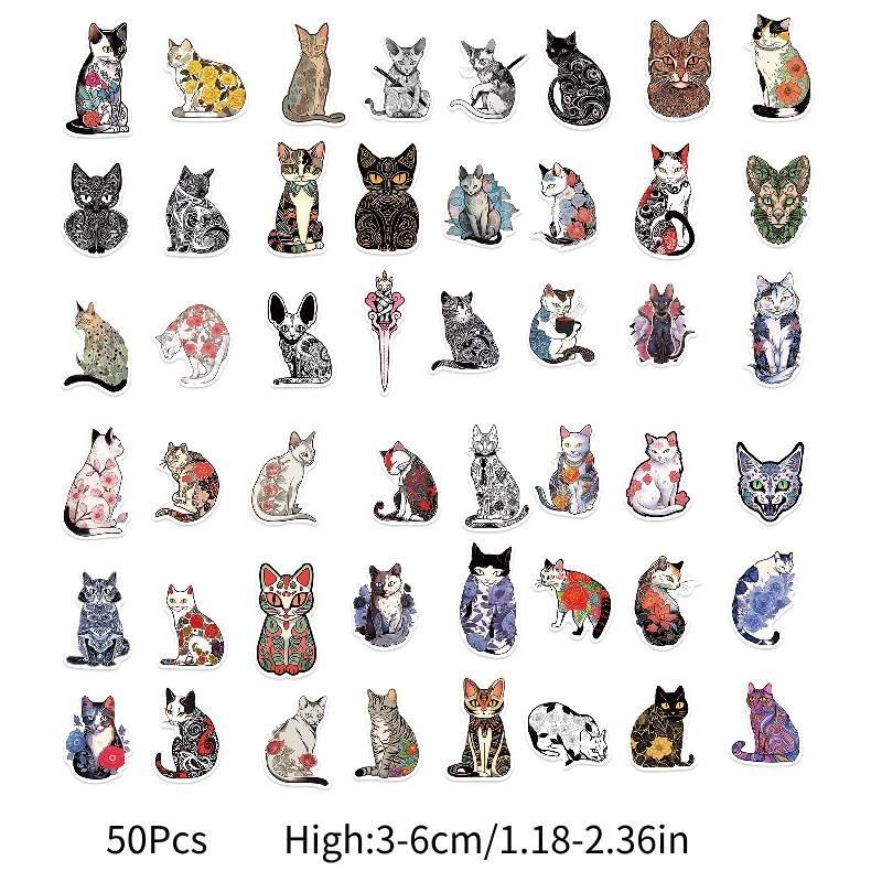 

Cartoon 50pcs Tattoo Cat Graffiti Sticker Guitar Notebook Waterproof Suitcase