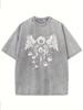 Retro Washed Pattern Highquality Cotton Mens Tshirt  Loose Fit Short Sleeved Round Neck Top