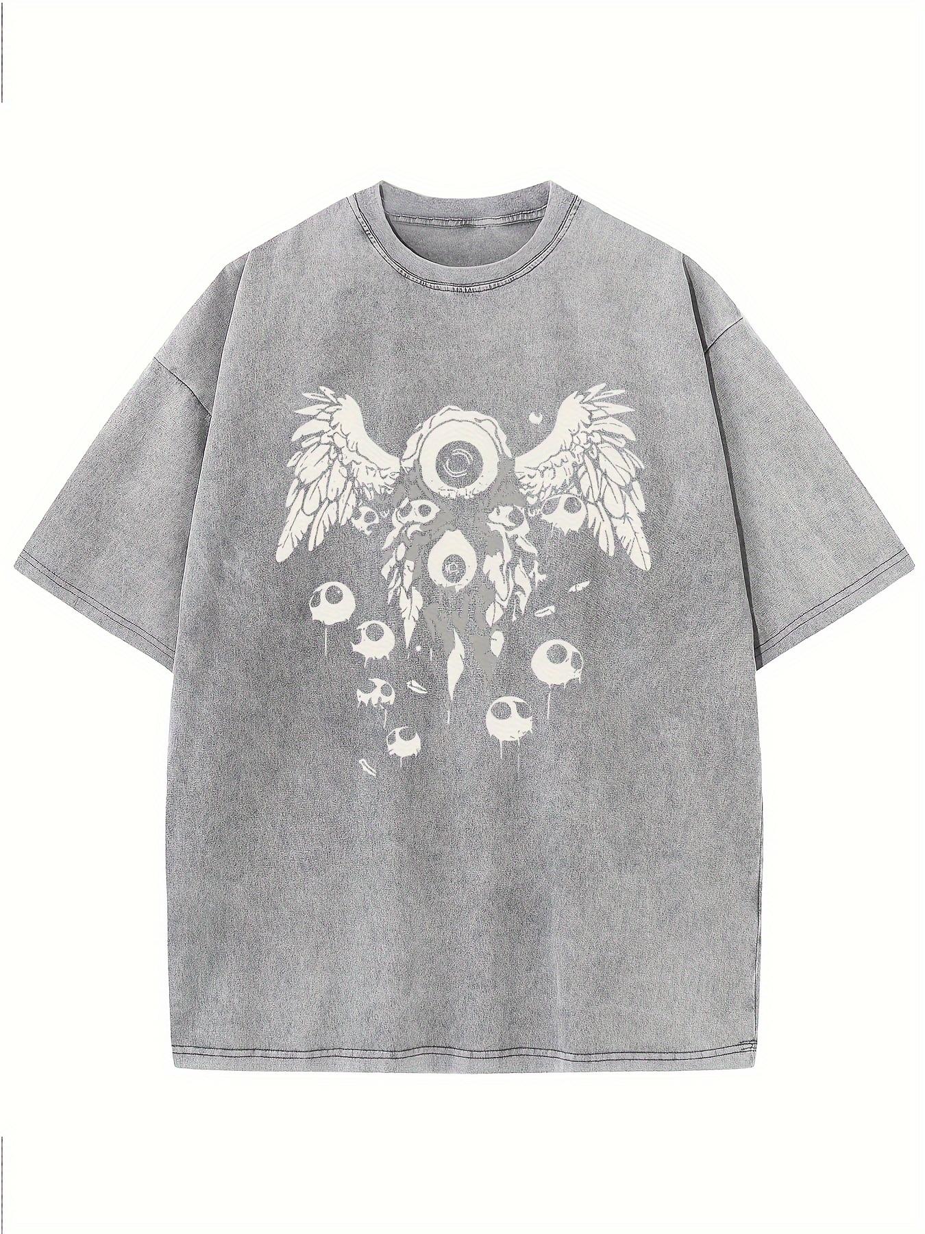 

Retro Washed Pattern Highquality Cotton Mens Tshirt Loose Fit Short Sleeved Round Neck Top S