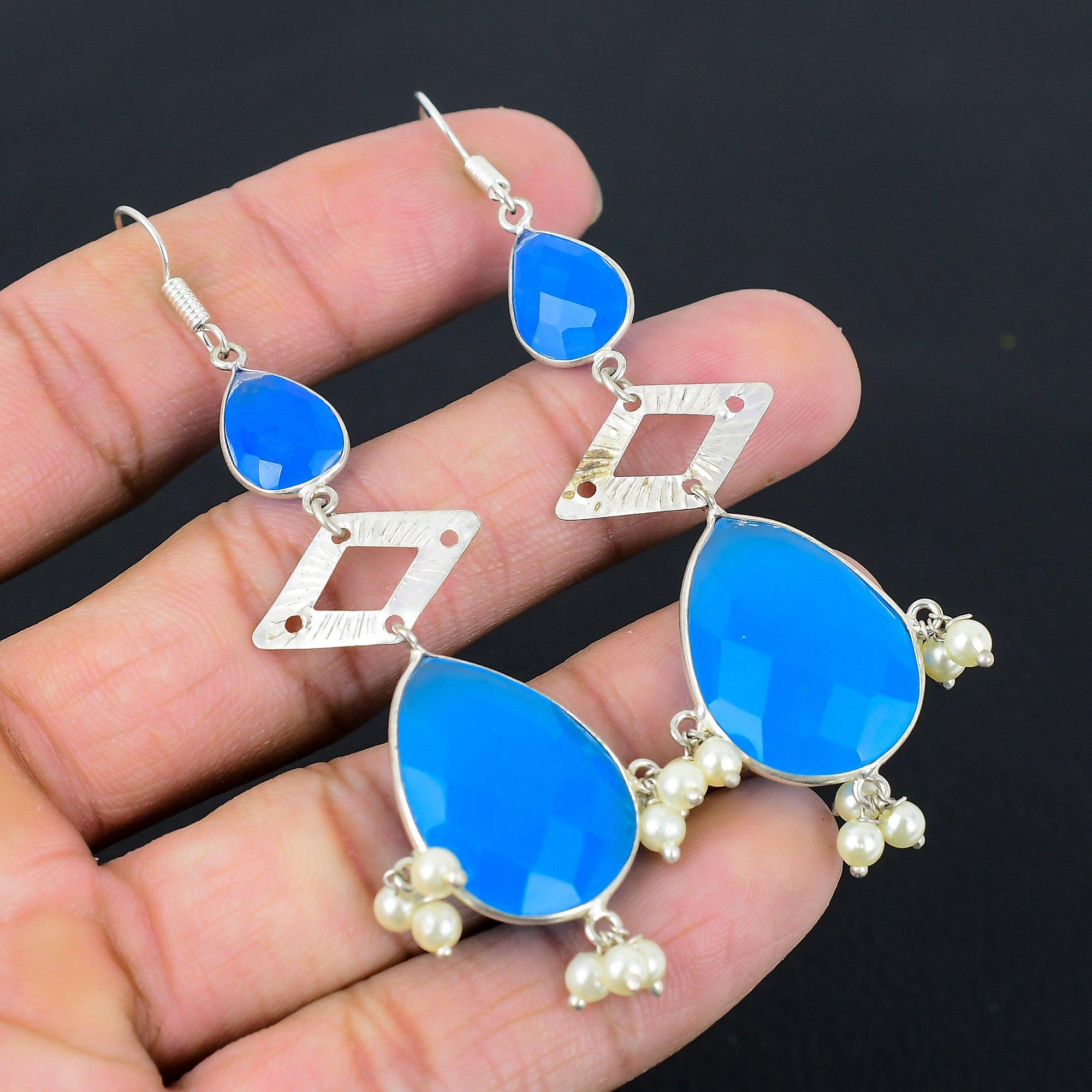 

Хэллоуинская распродажа Серьги-капли из стерлингового серебра 925 пробы с натуральным синим сапфиром Ювелирные изделия