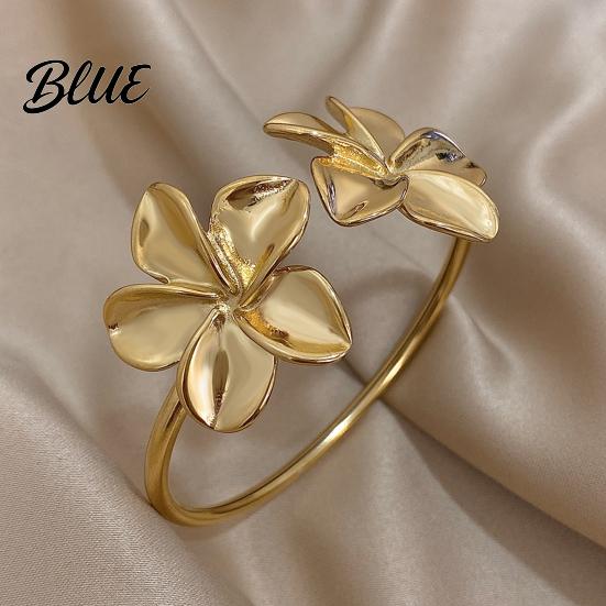 Women Adjustable Alloy Bracelet Flower Cuff Bracelets for Double Open