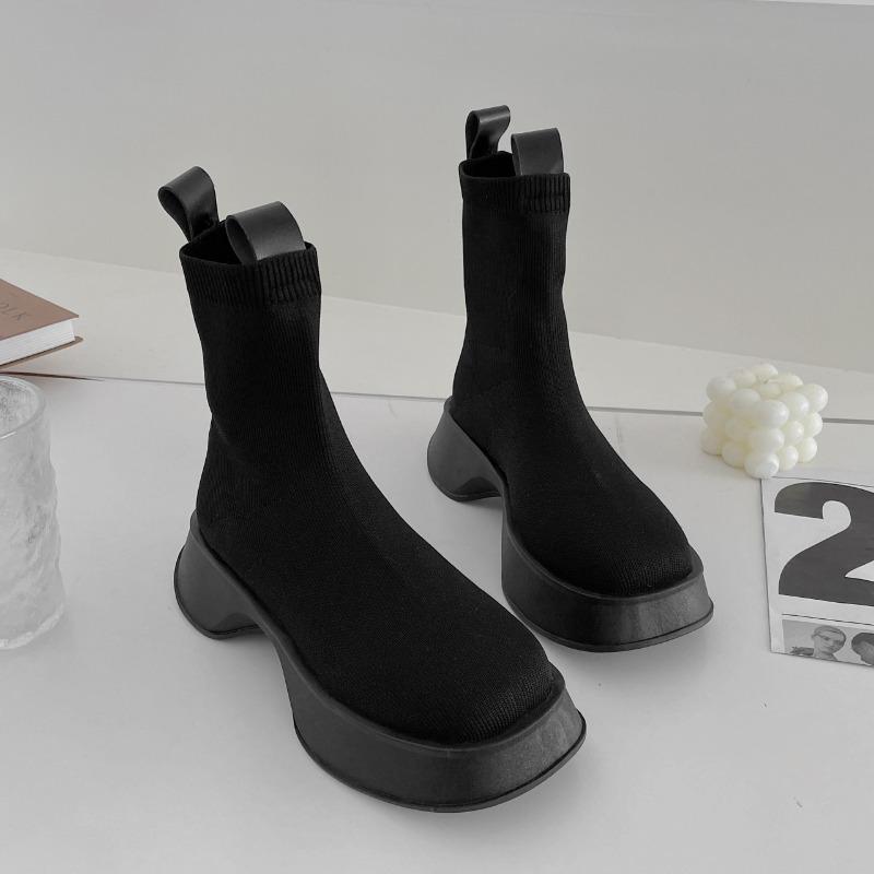 Fashion Platform Mesh Sock Boots for Women Autumn Soft Sole Increase Women's Shoes Designer Black Casual Stretch Boots Female