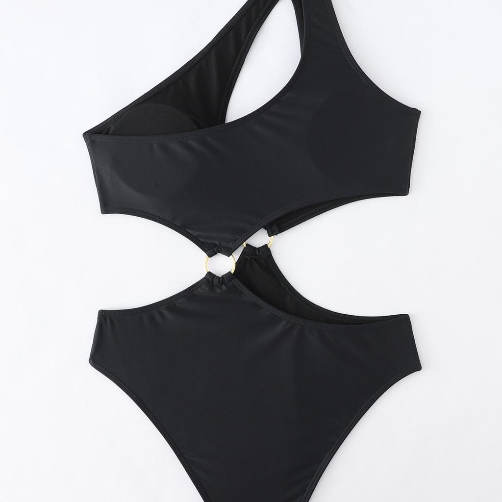 Fashion Sexy Solid Color One Shoulder Hollow Out Slim Fit Bikini Swimsuit For Beach