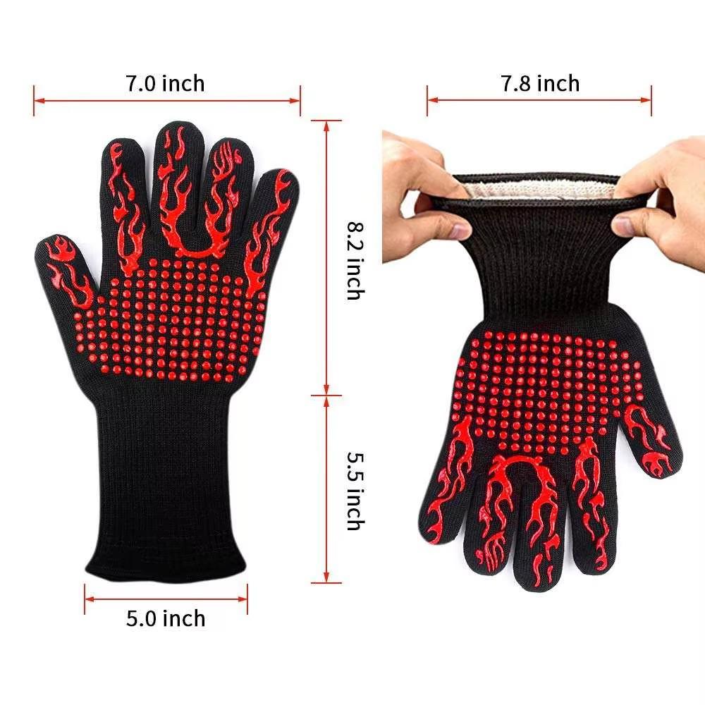 Hitzebeständige, schwer entflammbare rutschfeste Ofenhandschuhe für Küche, Grillen und Backen