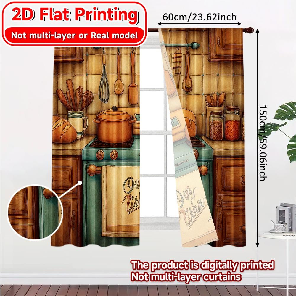 2D FLAT PRINTING 2pcs Curtains (Without Rod) Cozy Kitchen Decor New year holiday curtains with digital printing Machine Washable