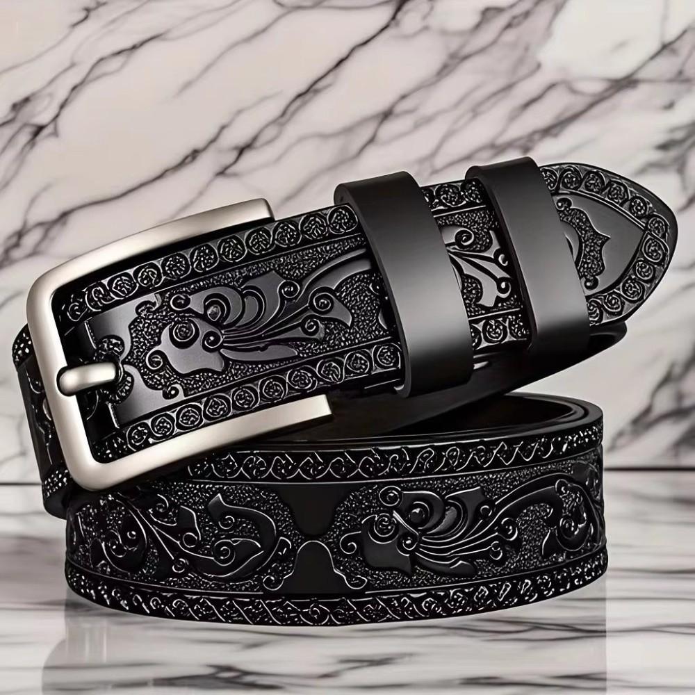 PU Embossed Leather Belt Embossed Waistband Retro Women's Faux Leather Belt