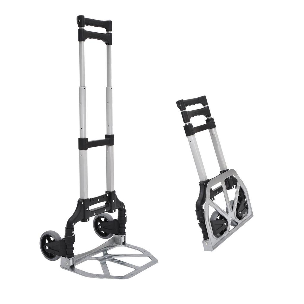 Aluminium Folding Hand Truck Trolley, Heavy Duty Foldable Sack Cart with Adjustable Telescoping Handle, 70KG Load Capacity
