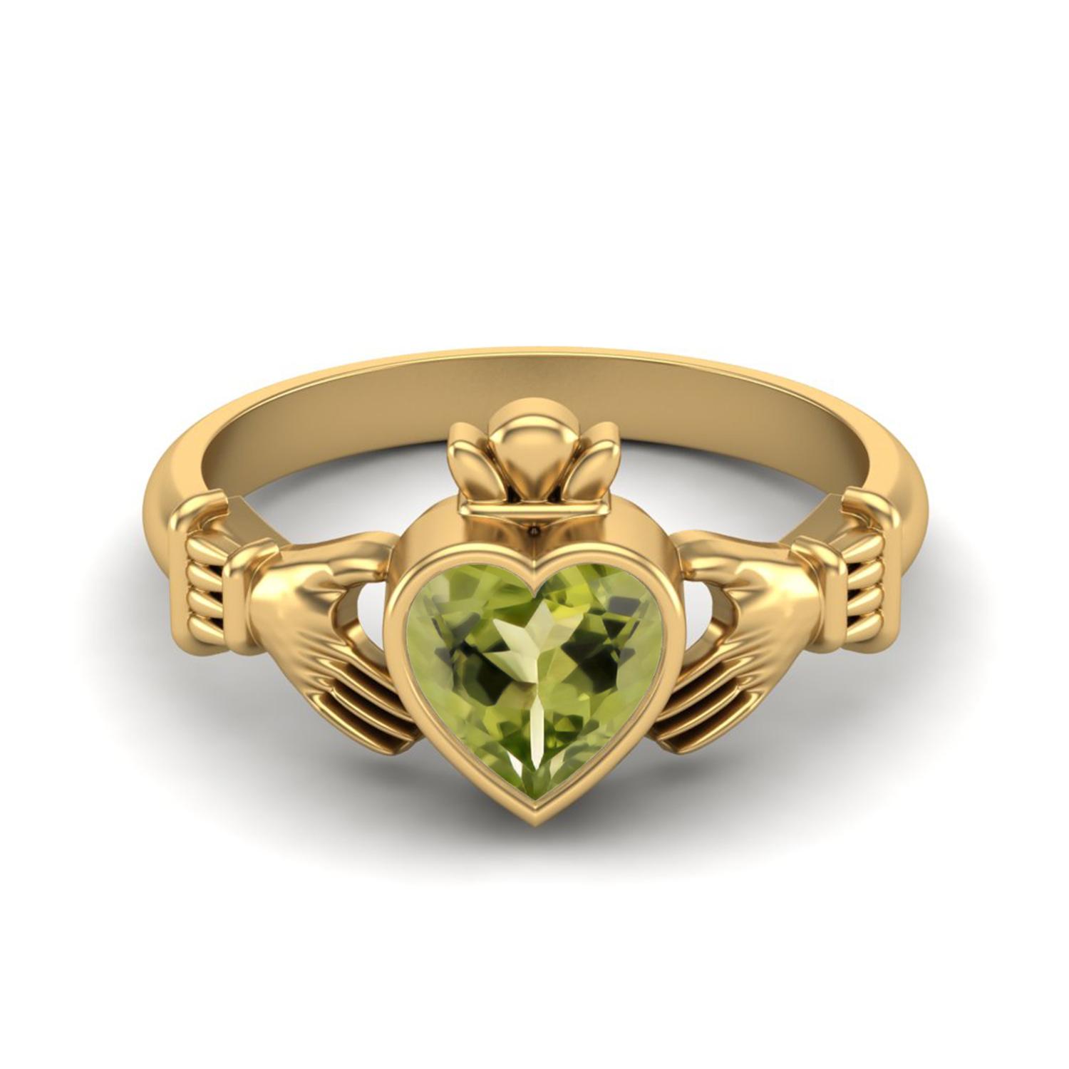 

Ірландський Claddagh 6 мм Серце Перидот 925 Срібло Золоте Покриття Солітер Жіноча Обручка для Обіцянки 12 жовтий