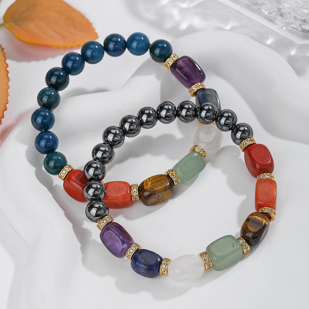 Natural Crystal Bracelet, Black Gallstones, Blue Phosphorus Grey, Beaded Bracelet, Bohemian Bracelet, Jewelry