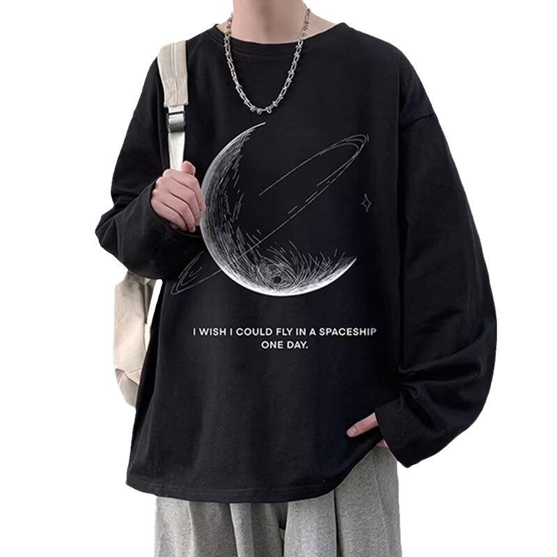 Sweat à capuche imprimé décontracté ample pour homme, haut à manches longues et col rond pour le printemps et l'automne