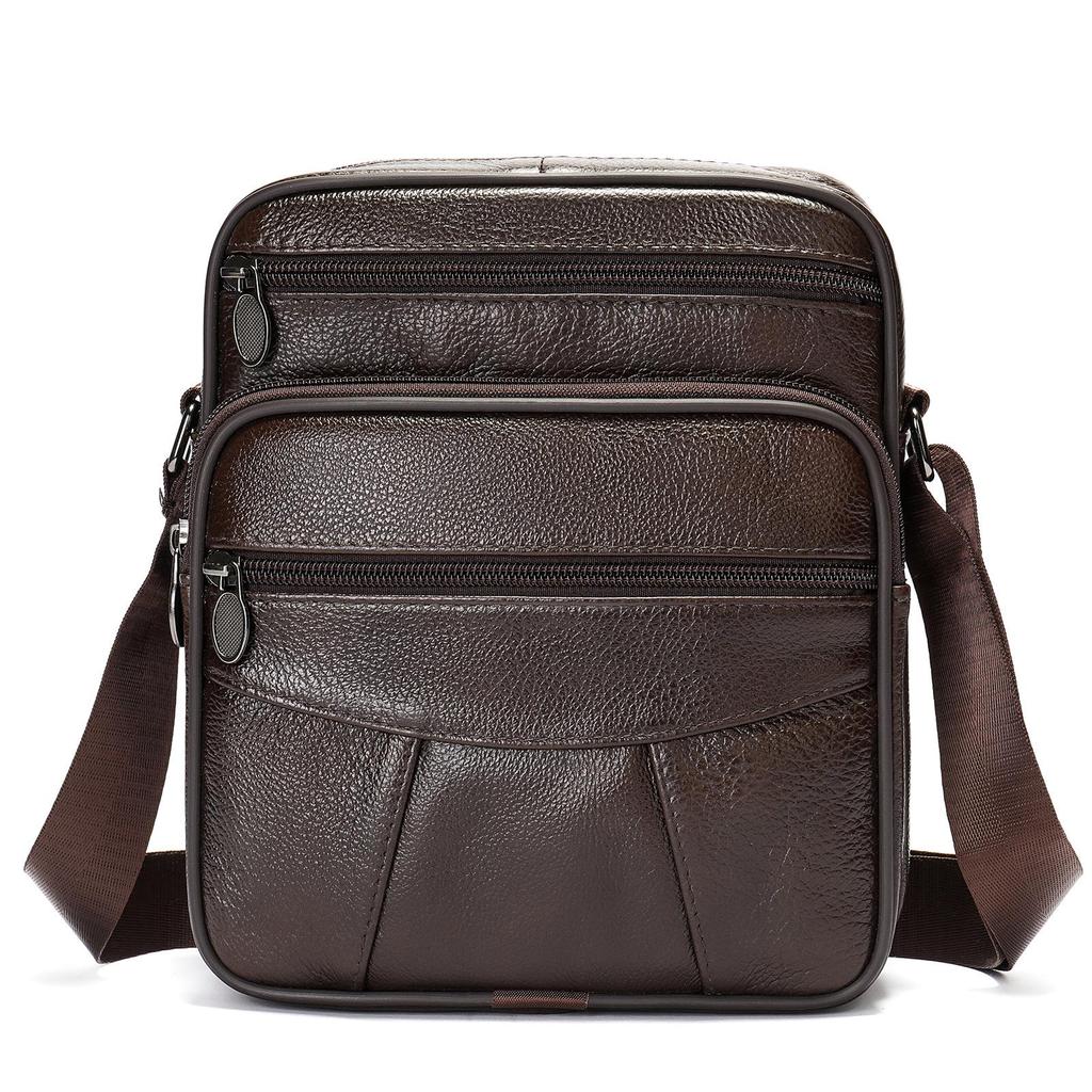 Bolsa transversal de couro genuíno masculina - Mochila de ombro de couro de vaca da moda