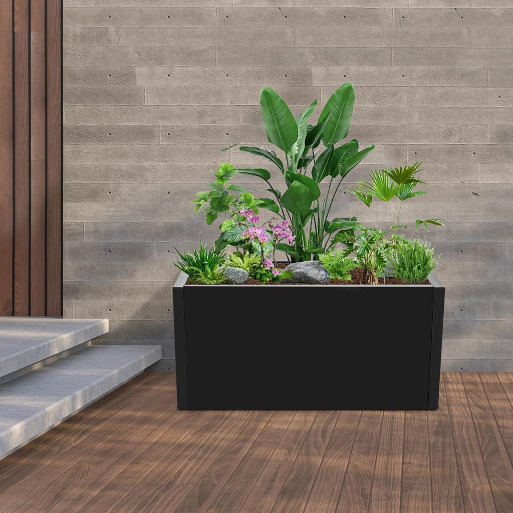 Large Metal Planter Box, Rectangular Steel Garden Planter, 25x12x12 In Outdoor Flower Box for Patio Lawn Decor, Plant Container