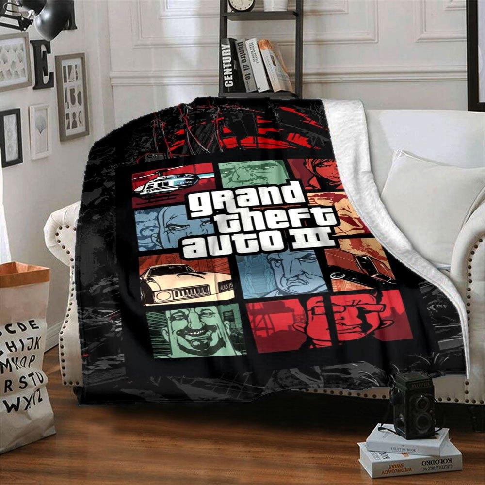 1pc Grand Theft Auto Soft Flannel Blanket with Designer Print A cozy blanket for all seasons, perfect for the couch, bed, office