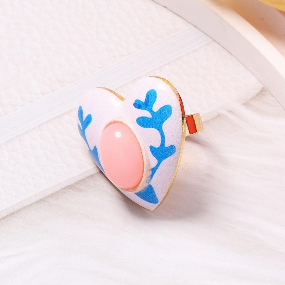 Simple Elegant Drip Oil Ring Round Heart Adjustable Ring Zinc Zinc Alloy Flower Open Ring Date Night