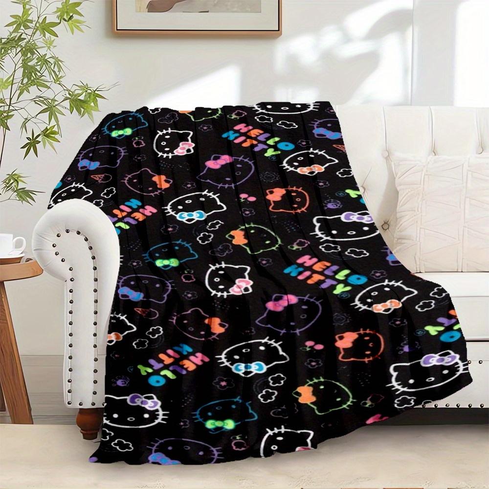 

1pc Hello Kitty, Pattern, BlackDigital Print Fleece Blanket - Contemporary Style, Suitable for All Seasons, Perfect for Home, Travel, or Cam 130x150cm
