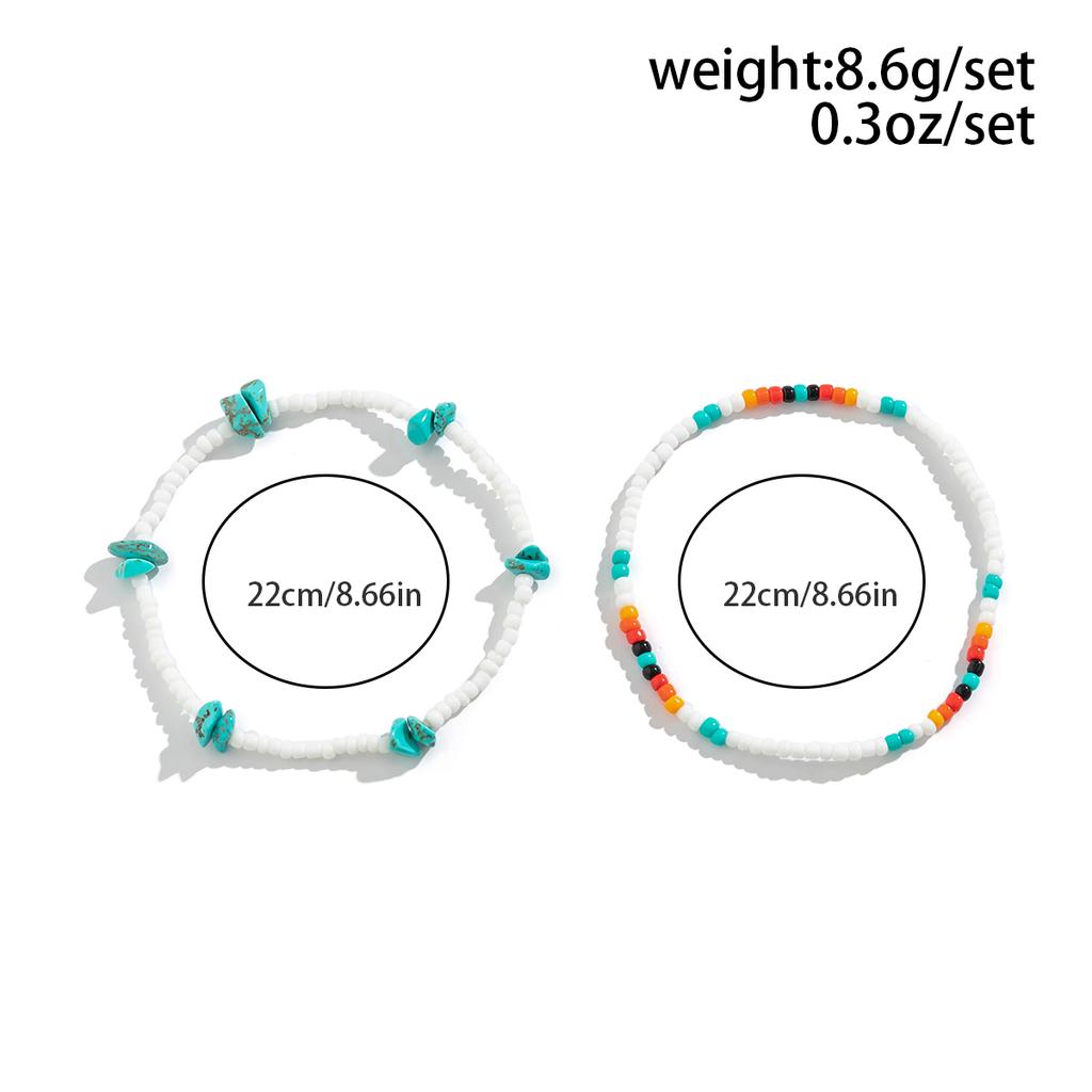 Salircon Bohemian Mixed Color Rice Bead Beaded Ankle Chain Trendy Geometric Natural Stone Anklets On Foot Summer Beach Jewelry