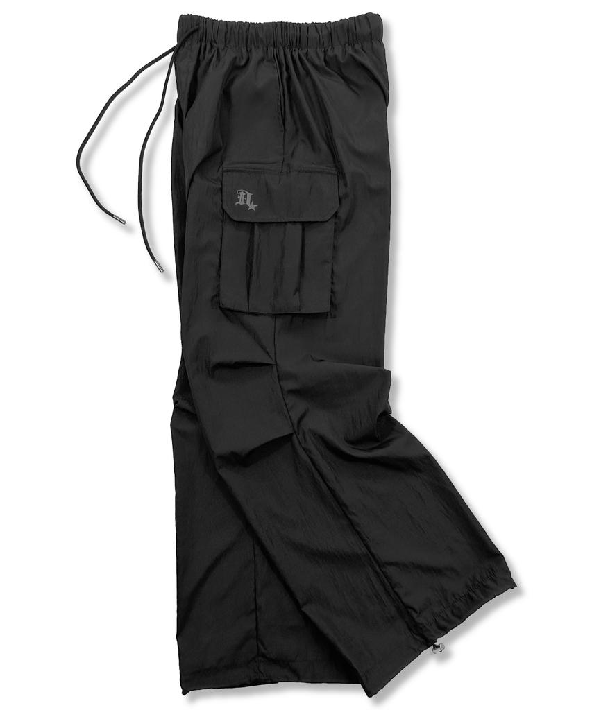 Damiswi Matte Glossy Parachute Cargo Pants_Black