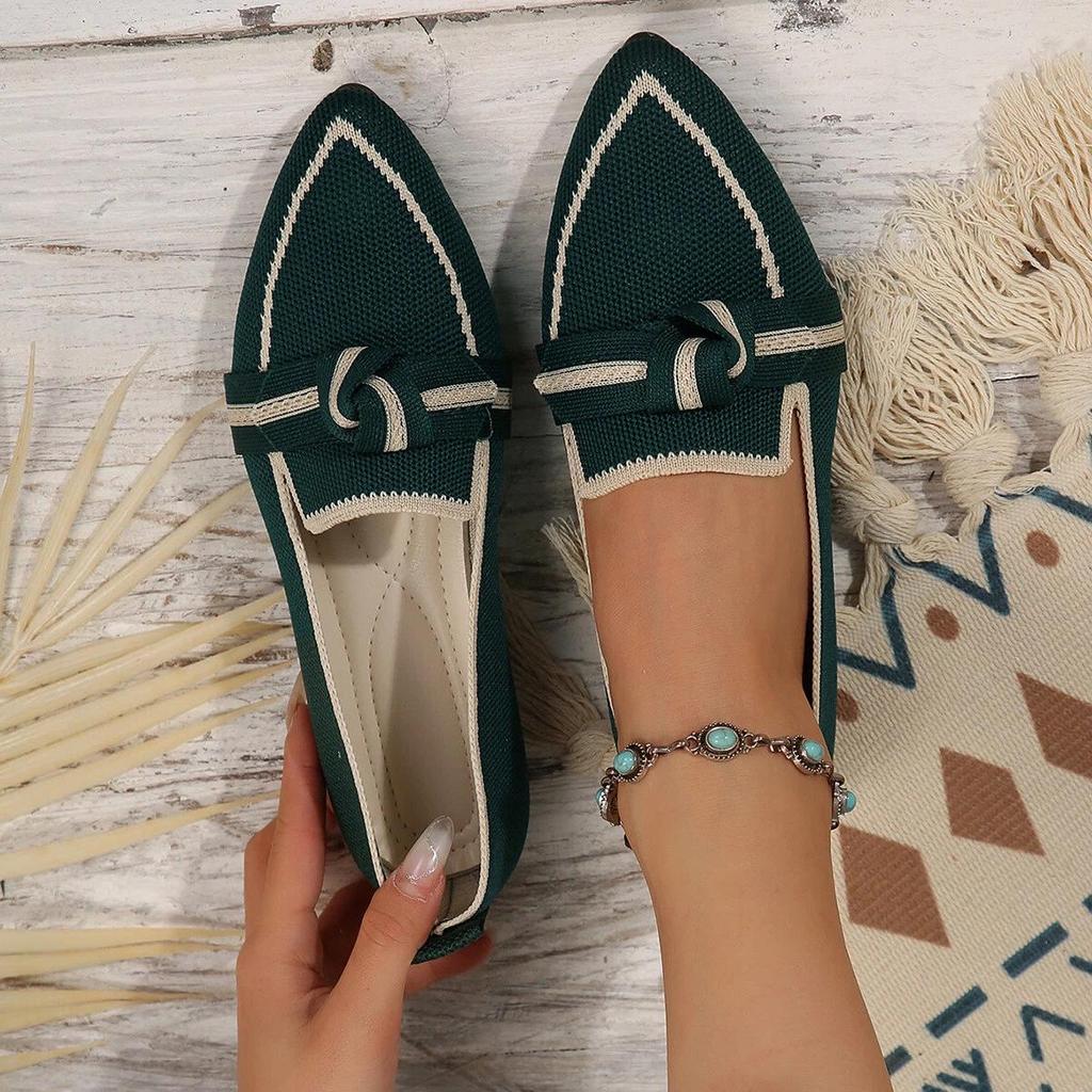 Scarpe da donna in maglia slip-on grandi: Scarpe basse a punta per Primavera/Autunno con Fiocco, Calzature Casual da Guida
