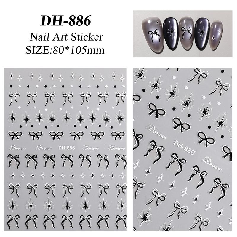 Ribbon Bowknot Nail Art Sticker Versatile Polka Dot Four-Star Diy Self-Adhesive Slider Decals Accessories For Women Girls