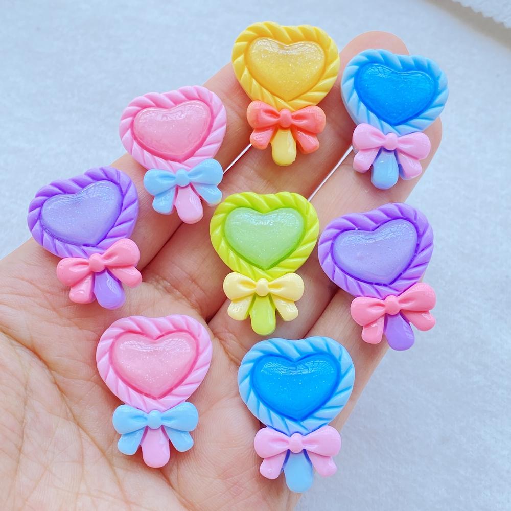 10Pcs New Cute Bow Shaped Heart-shaped Lollipop Flat Back Resin Cabochons Scrapbooking DIY Jewelry Craft Decoration Access