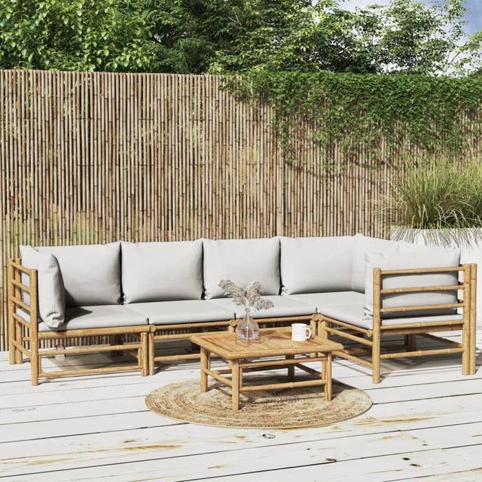 VidaXL Garden Lounge Set 6 Pcs with Light Grey Cushions Bamboo 3155105