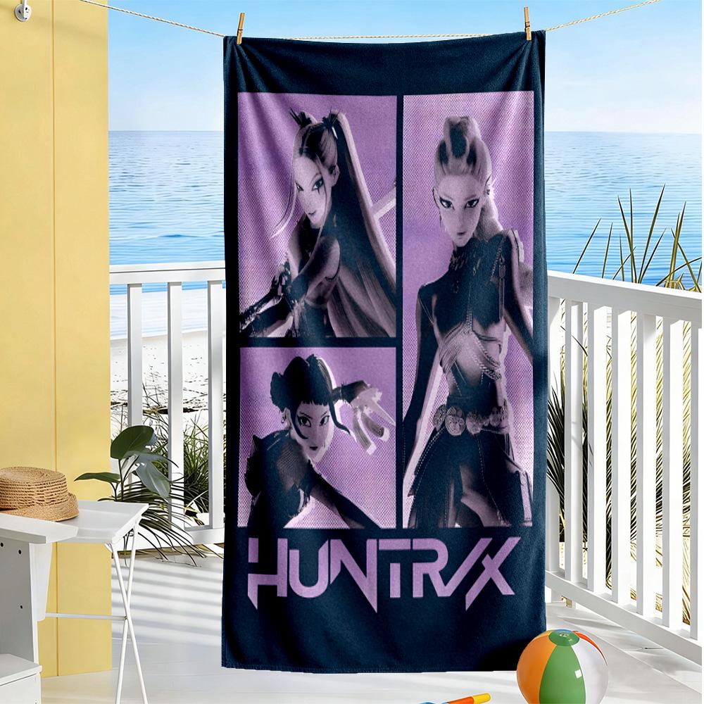 Colorful K-pop Demon Girl Beach Towel Super Soft & Absorbent Comfortable Lightweight Portable for Swimming,Beach,Camping, Travel, Beach Accessories,Gy