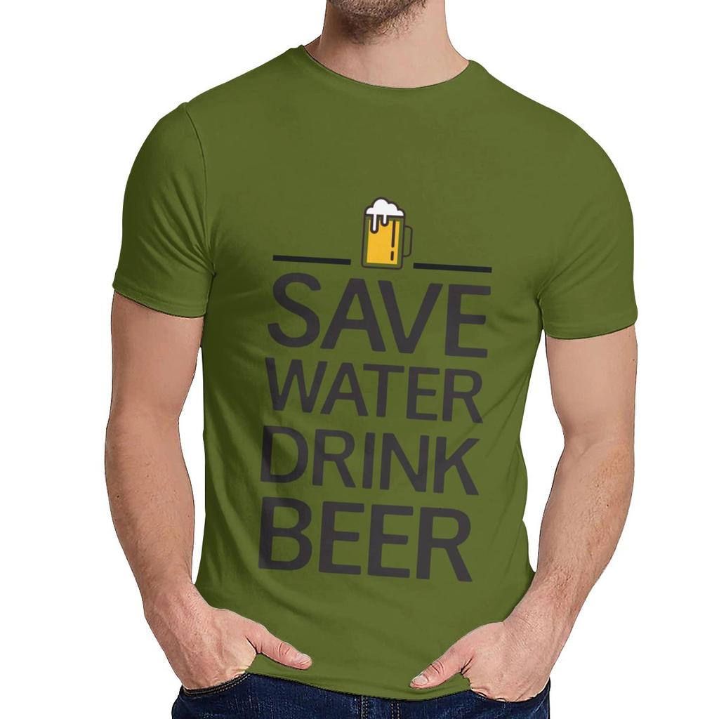 Cotton Save Water Drink Beer Short Sleeve Unisex Hip Hop Nice Classic O Neck Top T
