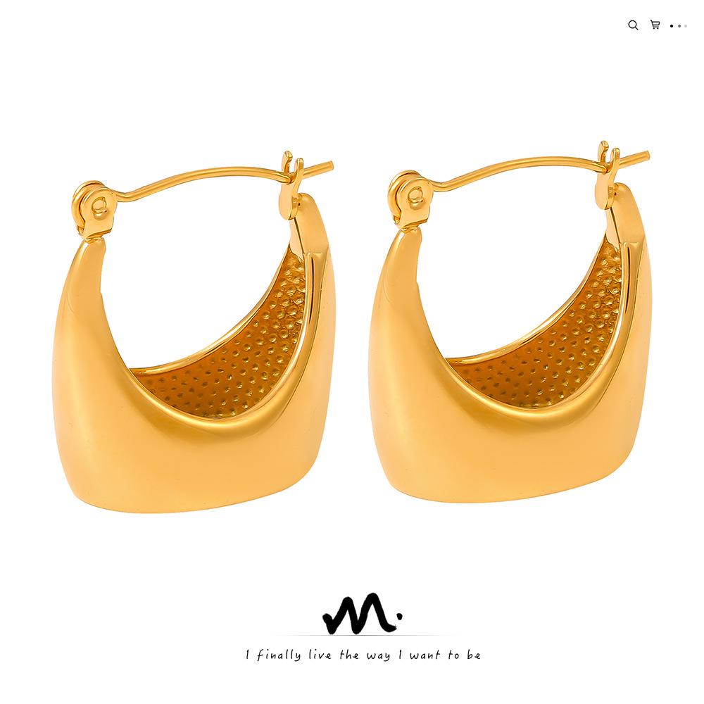 

European & American Luxury Earrings: Women s Fashion, Light Bread Bag Style, 18K Gold Plated Titanium Steel.