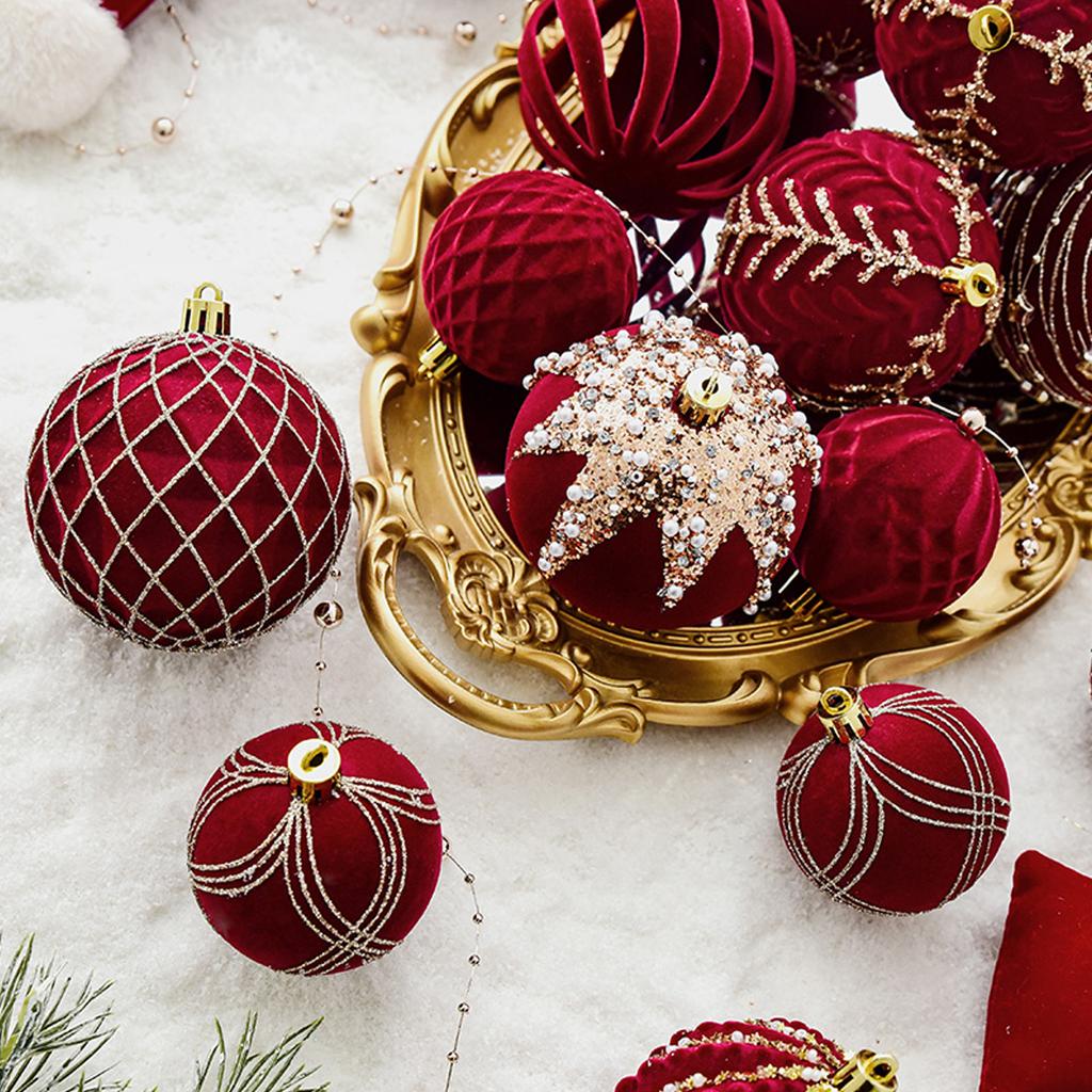 4 Red Painted Velvet Christmas Ball Ornaments Christmas Tree Baubles Christmas Decorations Home Party Decorations