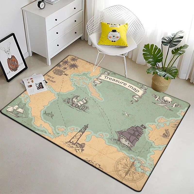 Retro navigace Mapa Vzor Dekorativní čtvercový koberec Moderní dům Obývací pokoj Podlaha Matná Ložnice Koberec Umění Plakát Podložka Vějíře Dárek