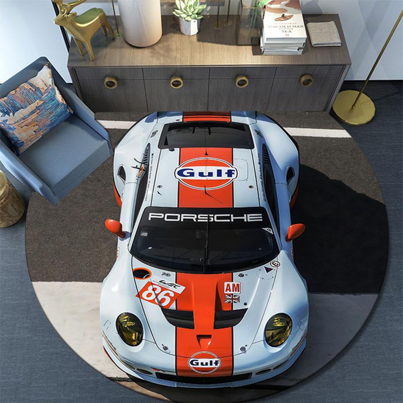 Gulf Racing Art pattern round rug,Carpet Rug for Living Room Bedroom Playroom ,Non-slip Floor Mat,Holiday Gifts and Birthday Gifts.