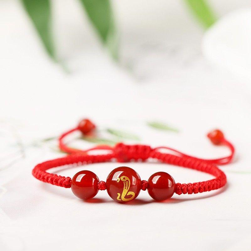 Kids Bracelet Female Snake Year Dragon Boat Festival Red Agate Colorful Braided Rope Red Woven Red Rope Girl Girl Boy Carrying Strap